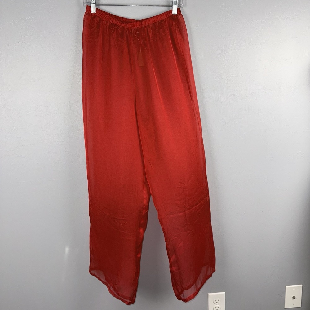 SKIMS Vibrant Red Sheer 100% Silk Loungewear Pajamas Pants